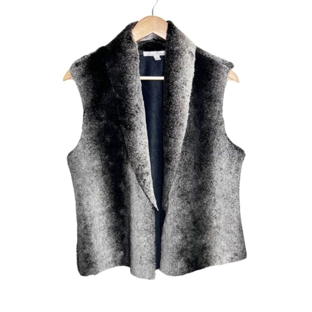 Emil Rutenburg Womens Faux Fur Shawl Collar Vest Black Gray Ombre